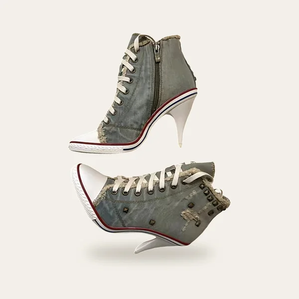 Bottines denim à rivets, coloris bleu