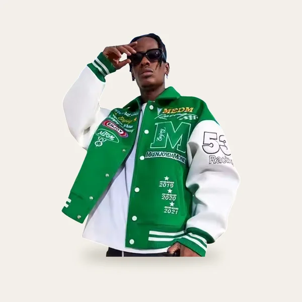 Veste brodée rétro américaine, coloris vert
