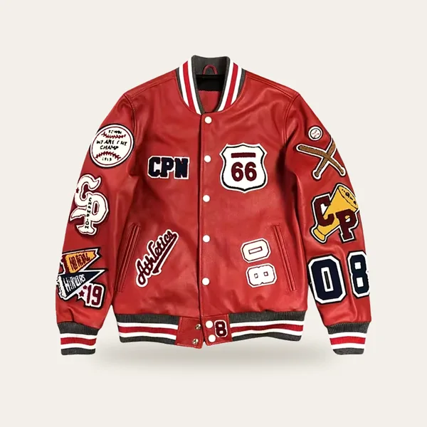 Veste Varsity en cuir PU, coloris rouge